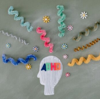 adhd written in outline of head with pipe cleaners coming out
                  